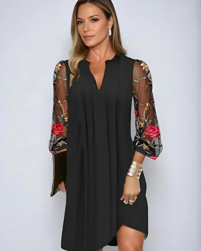 Renée | Elegante vestido largo de mujer con mangas bordadas
